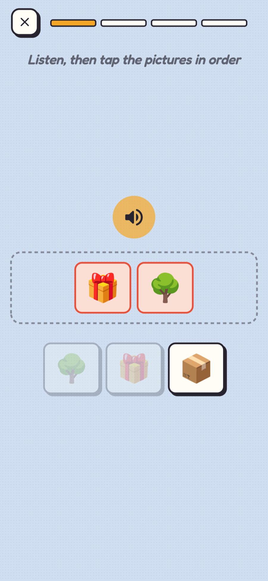 Picture story: listen, then tap the pictures in the right order.