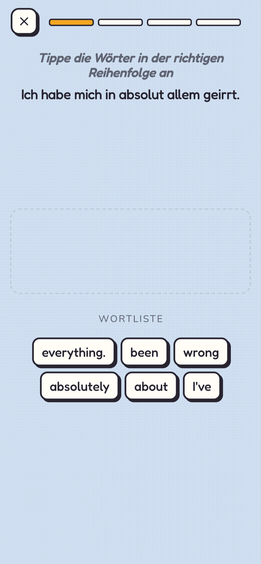 Word jumble: tap the words in the right order to rebuild the sentence.