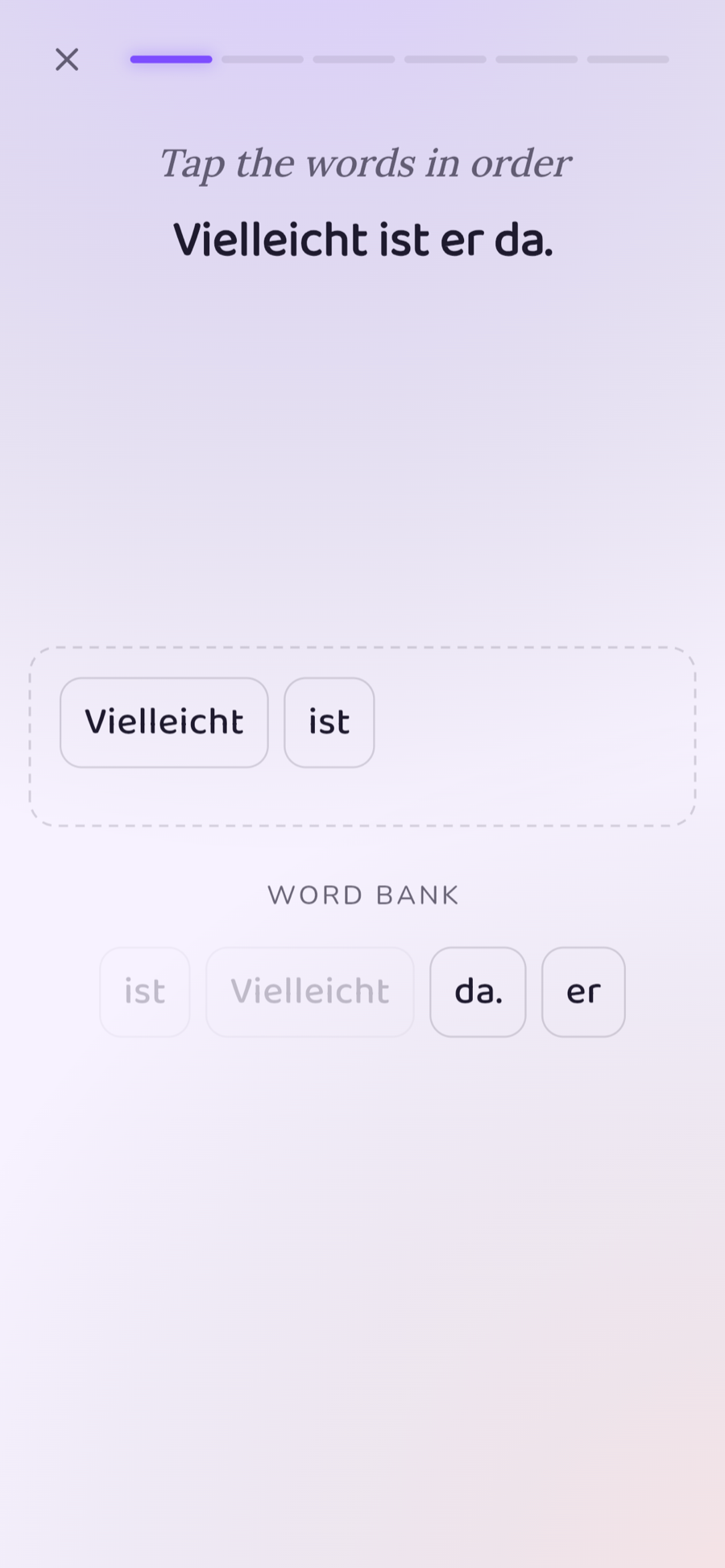Sentence Scramble: tap the words back into the right order.